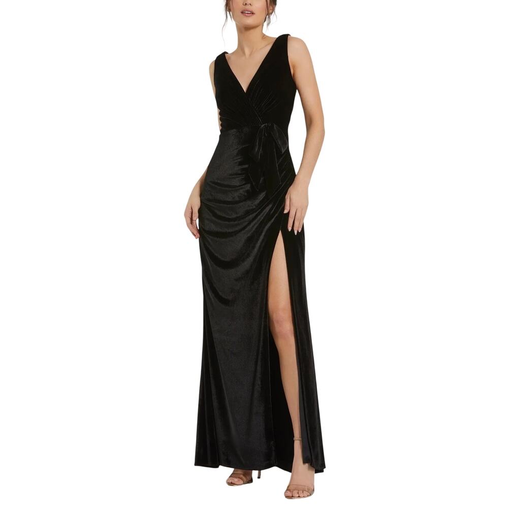 Mac Duggal 56144 Black Evening Gown Velvet A-Line Sleeveless Long Dress Size 12